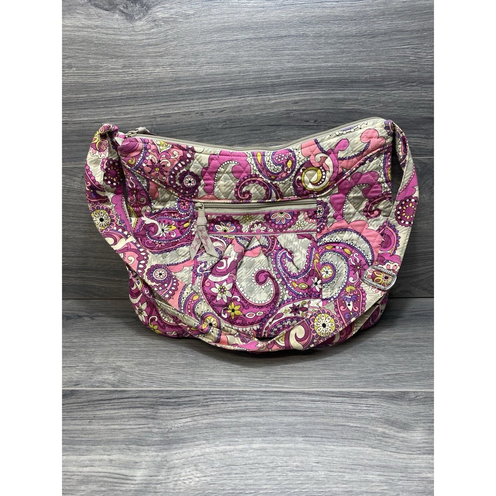 Vera Bradley Paisley Meets Plaid Crossbody Hobo Shoulder Bag Pink Purple Gray